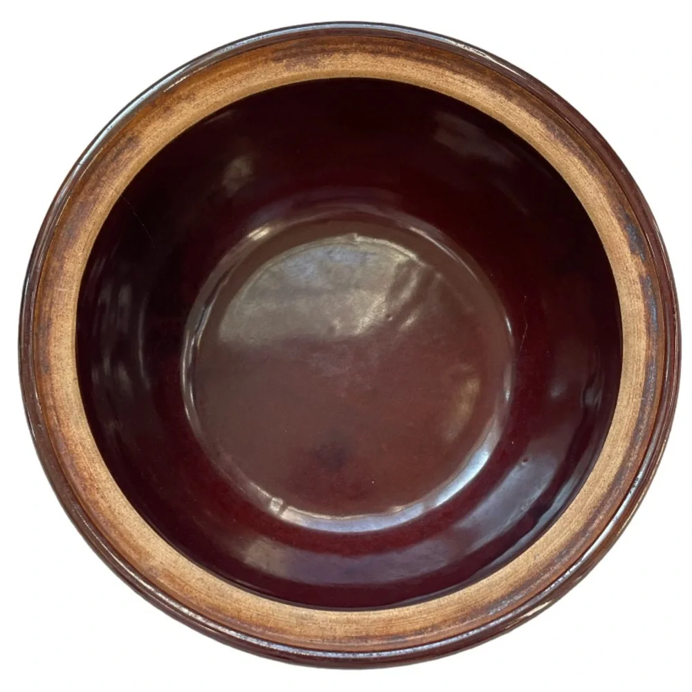 Vintage MarCrest Pottery Brown Stoneware Floral Mixing Bowl Antique Home Decor
